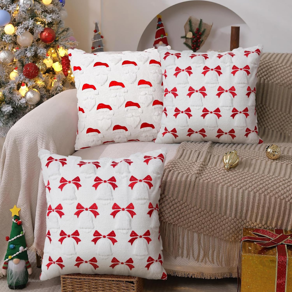 2Pcs Christmas Pillow Covers 18x18, 3D Jacquard Faux Fur Holiday Decor photo 4