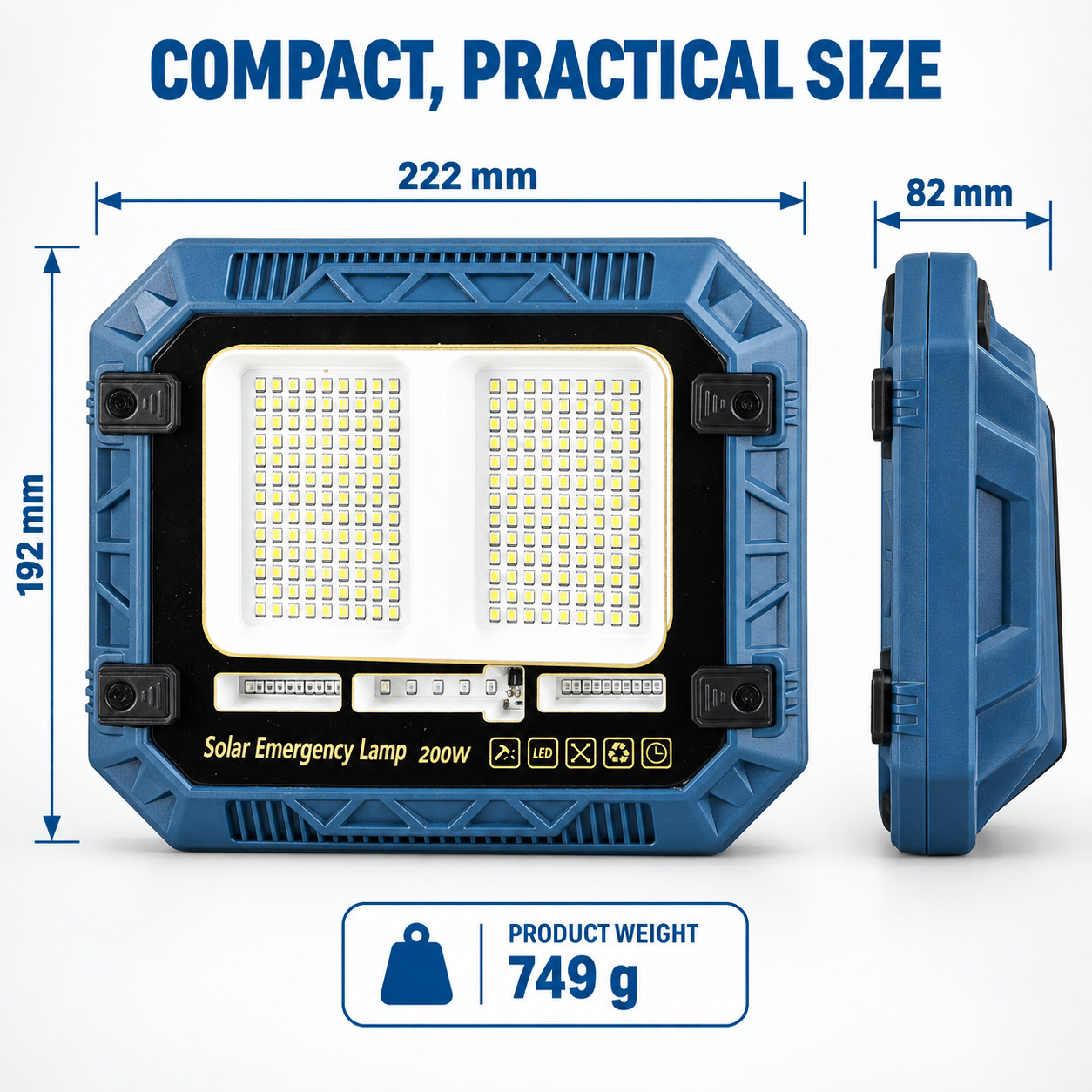 Solar Powered Rechargeable Battery Display 18650 W8113 2 LED Flood Light Red Blue Warning SMD photo 2