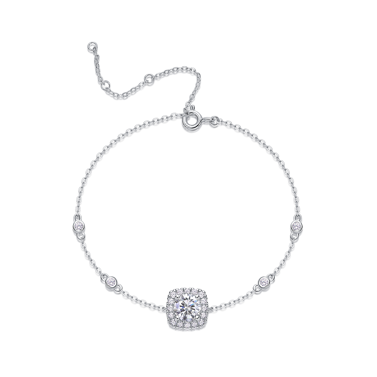S925 Silver 2.2g 1ct Halo Moissanite Bracelet, D VVS1 Adjustable 16&5cm, GRA Certified photo 1