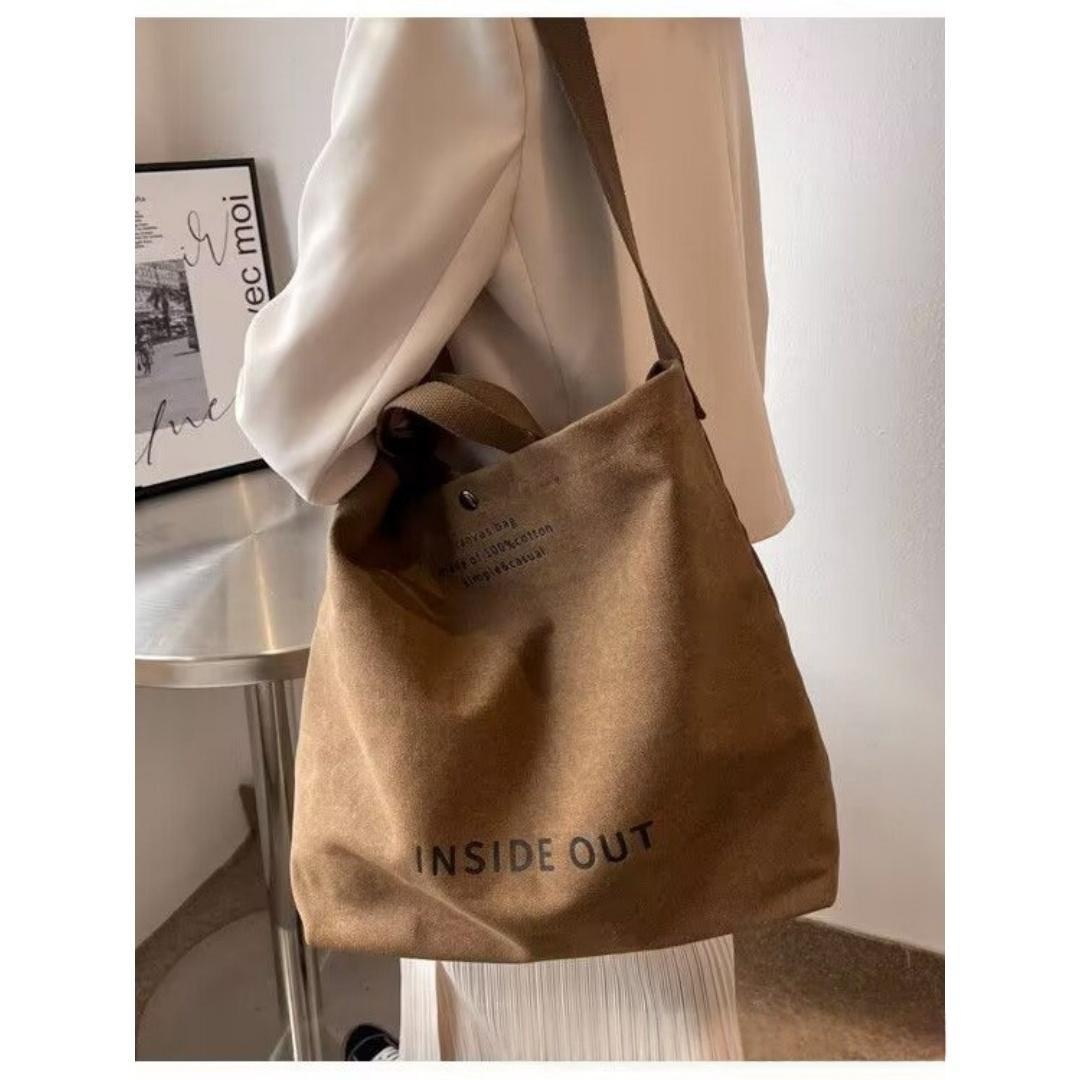 Thick Canvas Large Capacity Lightweight Tote Bag Retro Diagonal Cross Canvas Bag - Brown Out photo 3
