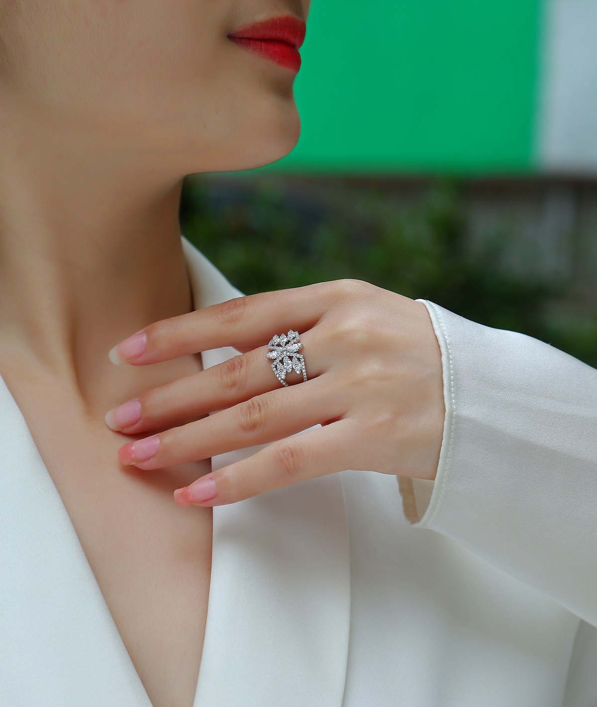 S925 Silver 3.8g Platinum Plated Moissanite Ring, 14.3mm Floral Cluster, D VVS1 GRA Certified US 5-9 photo 5