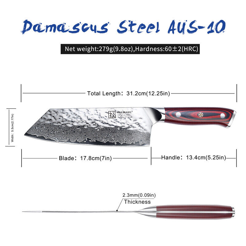 Keemake Nakiri Knife 7 Inch Damascus Steel Kitchen Chinese Meat Cleaver Knife photo 6
