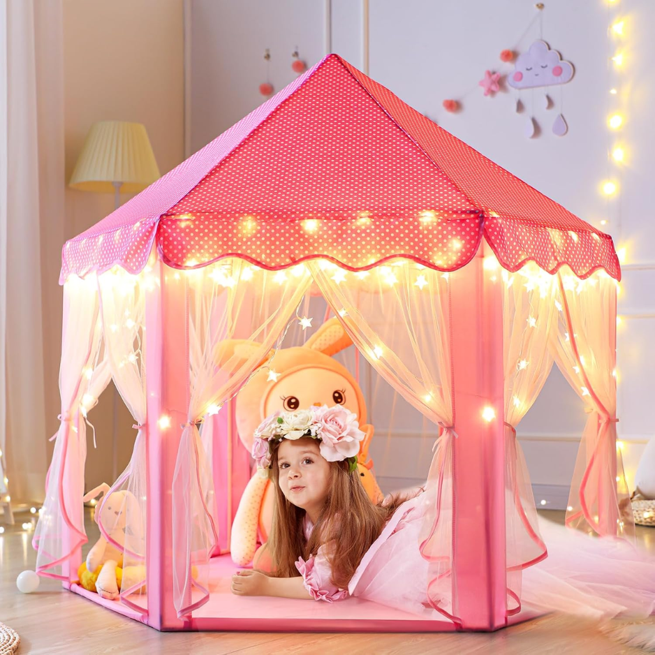 Princess Tent Girls Large Playhouse Kids Castle Play Tent With Star Lights Toy For Children Indoor And Outdoor Games, 55 X 53 In photo 2