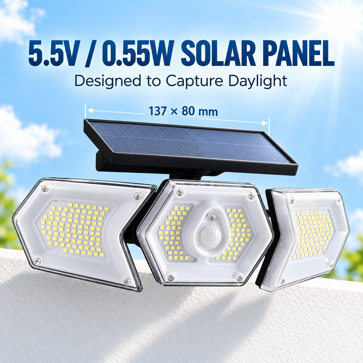 Solar Powered Rechargeable Motion Sensor LED Work Light 1200mAh For Auto W774A Battery Street 1x photo 6