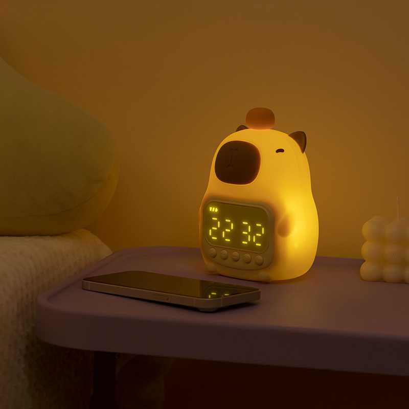 Popular Capybara Silicone Alarm Clock Night Light, Rechargeable Dimmable Tap Control LED Lamp photo 5