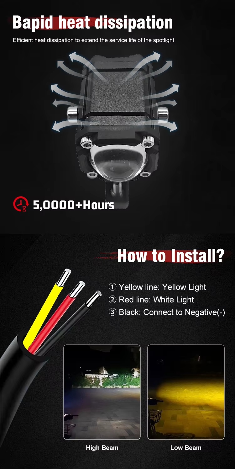 2pcs M5 Spotlight Ultra Bright LED Fog Lights, Headlights, Motorcycles, Cars, Projectors, Waterproof, Universal, Suitable For Motorcycles, SUV, Small, Auxiliary, Spotlight, 12W photo 4