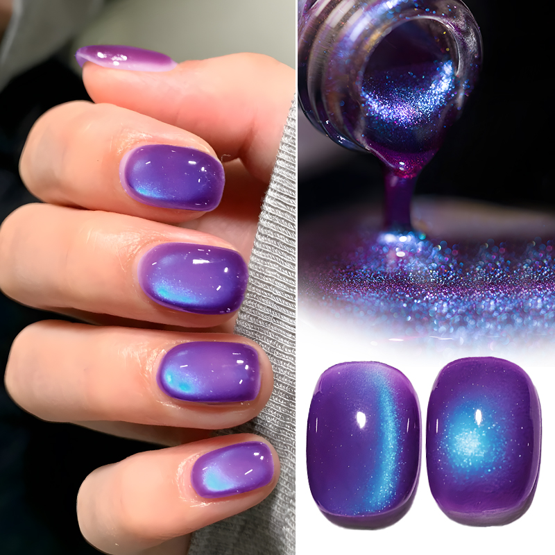 MS RAINBOW Purple Blue Galaxy Cat Eye Gel Polish 03, Magnetic Nail Gel, 8ml Soak Off UV LED Nail Art Gel photo 3