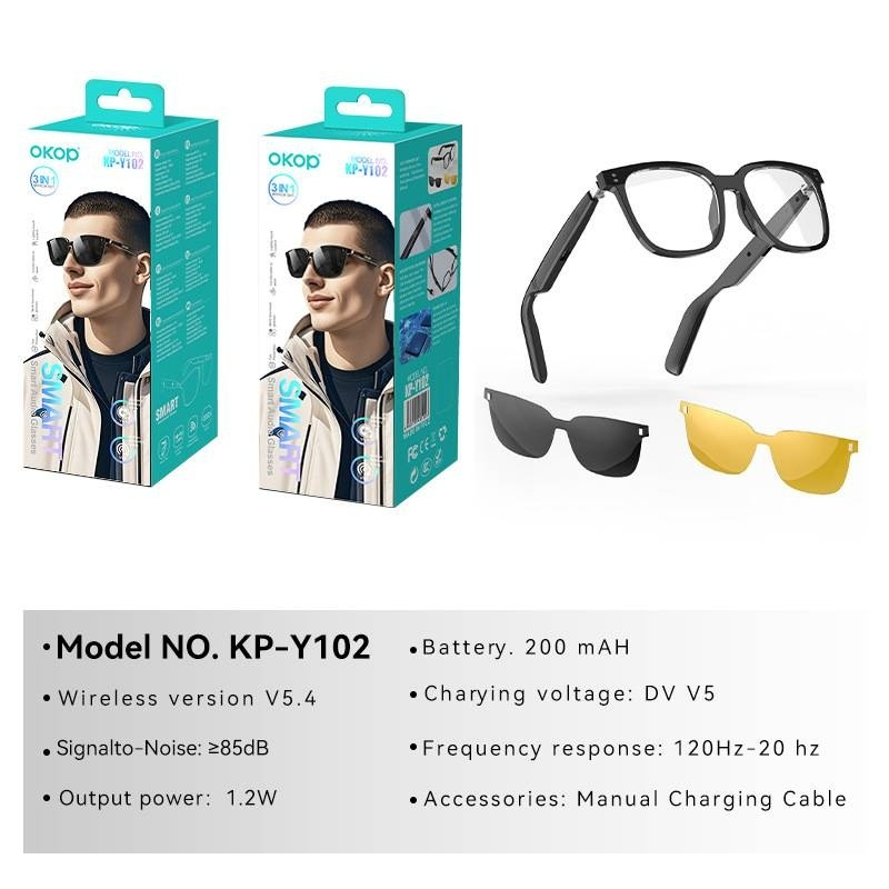 KP-Y102 Smart Glasses Day Night Use Air Conduction Waterproof Sweatproof 3-in-1 Functionality Voice Assistant Touch Control In Stock photo 6