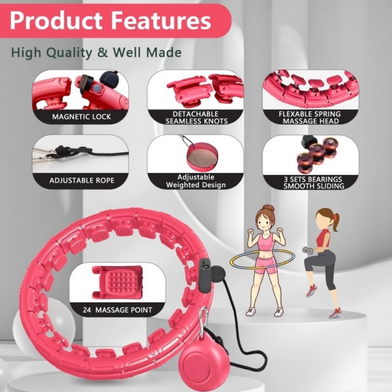 Smart Weighted Hula H Oop 24 Detachable Links 0.7lb Gravity Ball 31-47 Inch Adjustable Waist photo 7