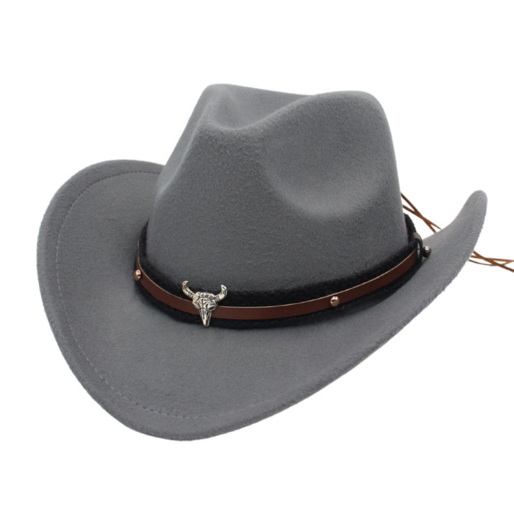 Retro American Western Cowboy Hat - Silver Bull Head Wide Brim Felt Hat  Knitted Headband, Suitable For Outdoor Riding, Traveling And Photography photo 8