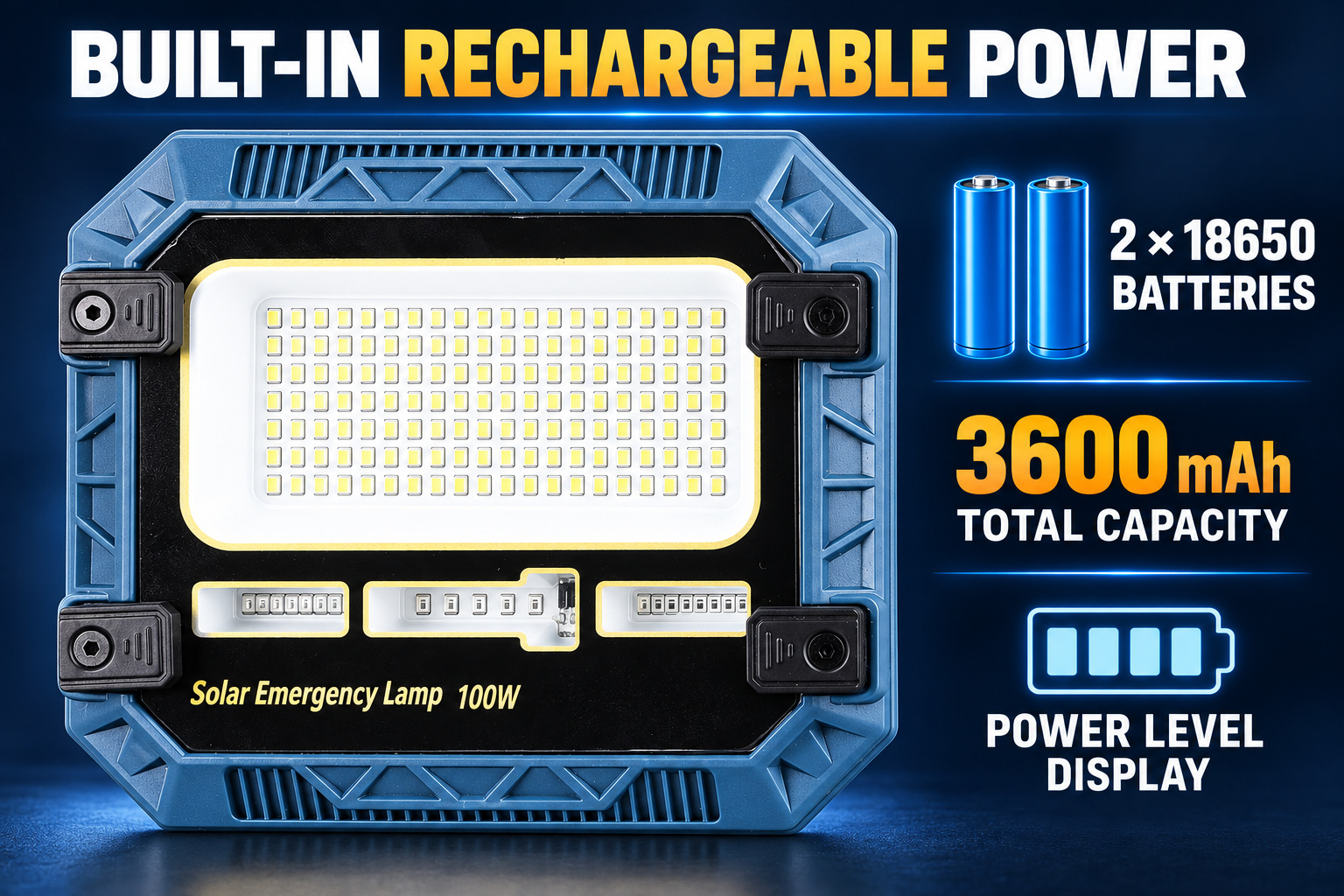 Solar Powered Rechargeable Battery Display 18650 W8114 1 Red Blue Warning LED Flood Light SMD photo 4