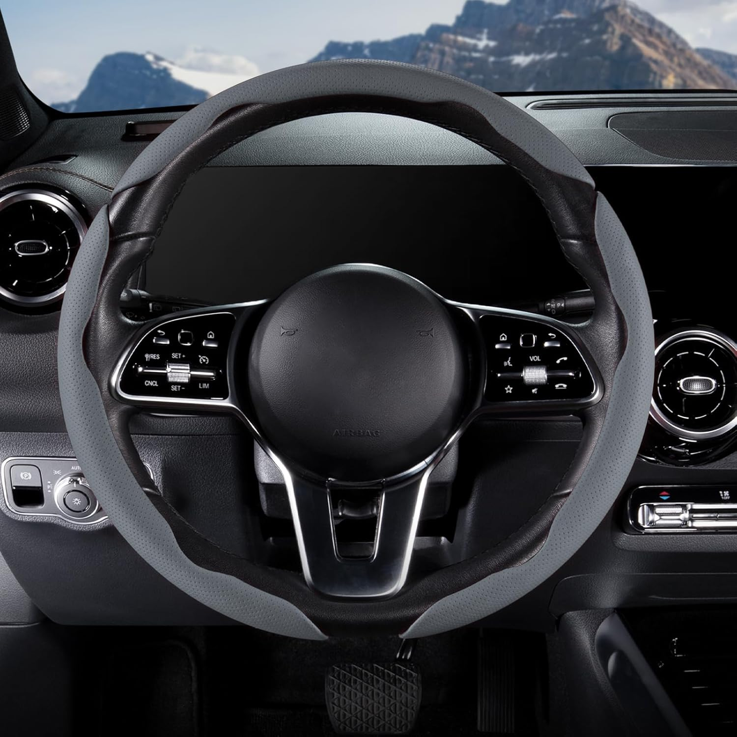 Car Steering Wheel Cover - Leather Snap-on - 3-piece Set - Anti-slip Protection Cover - Steering Wheel Accessory - Universal Style - Gray photo 4