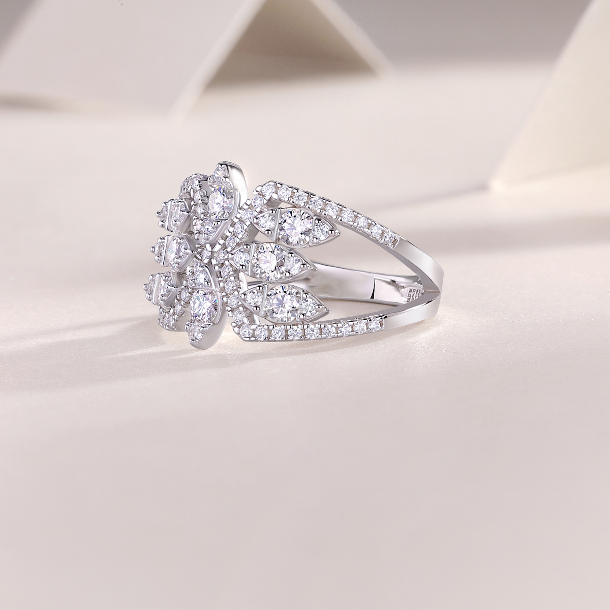 S925 Silver 3.8g Platinum Plated Moissanite Ring, 14.3mm Floral Cluster, D VVS1 GRA Certified US 5-9 photo 3