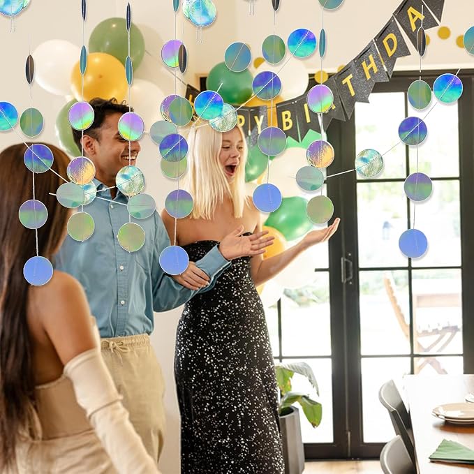 4-String 52FT Iridescent Circle Hanging Garland Paper Dot Streamers For Birthday, Baby Shower And Party Decor photo 3