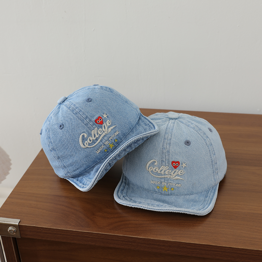 Baby Water-washed Denim Duckbill Hat With Heart-shaped Stars Embroidered On The Soft Brim - An Outdoor Casual Hat For Relaxation. photo 7