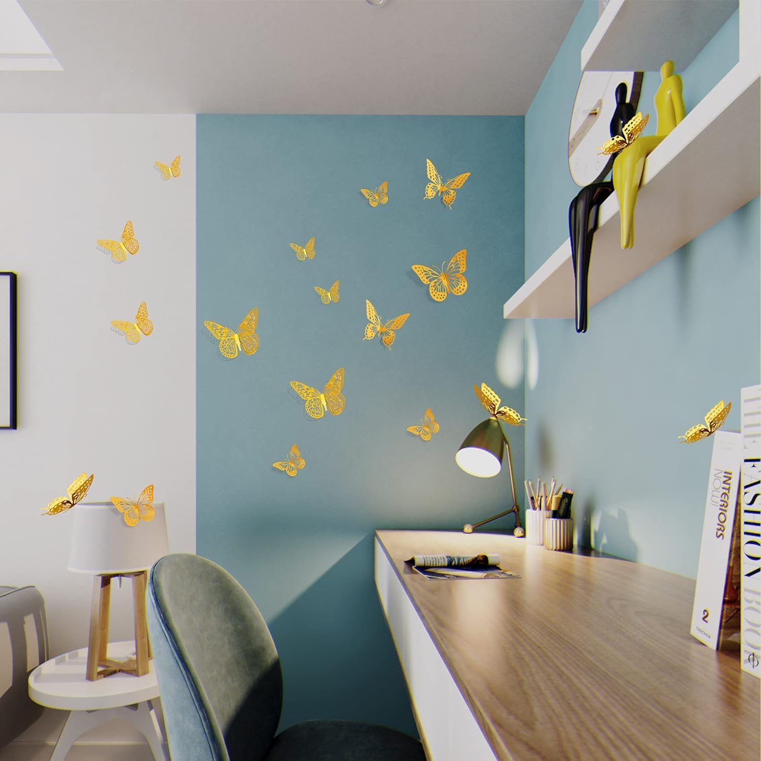 3D Butterfly Wall Stickers 48 Units, Gold Removable Decorations In 4 Styles And 3 Sizes For Bedroom, Festival And Party Decor photo 4