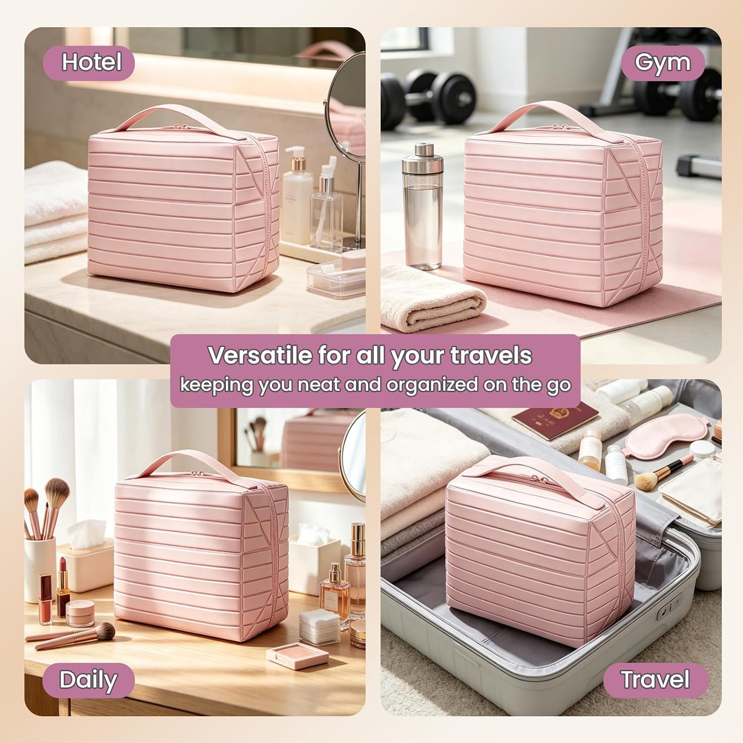 Foldable Standing Makeup Bag With Large Capacity And Multiple Compartments, Portable Toiletry Bag, Travel Skincare Products, Cosmetics Storage Bag photo 2