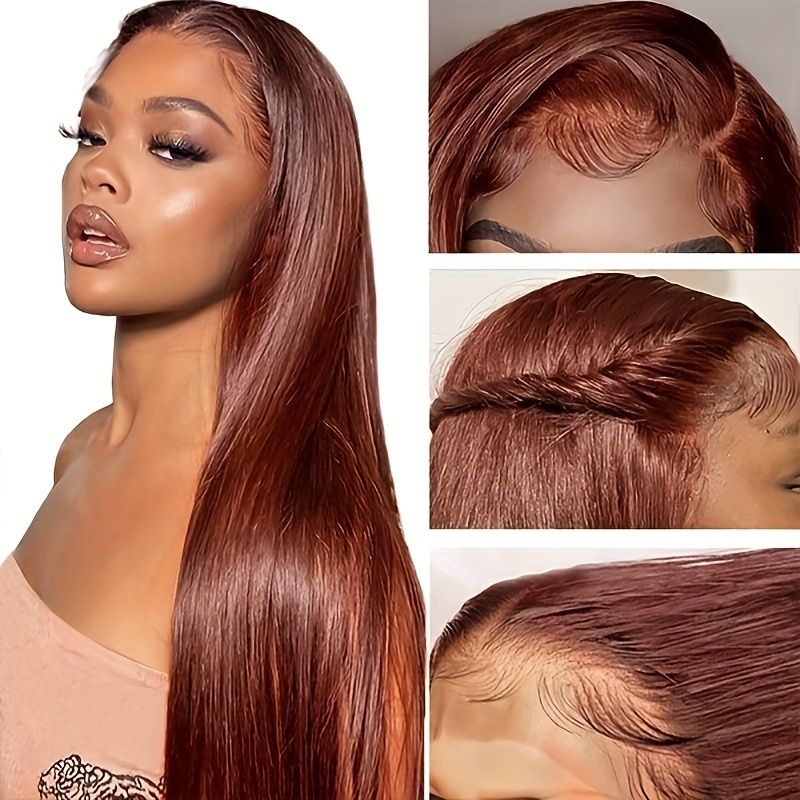 13x4 Straight Reddish-Brown Lace Front Wig HD Lace, Human Hair, Density photo 5