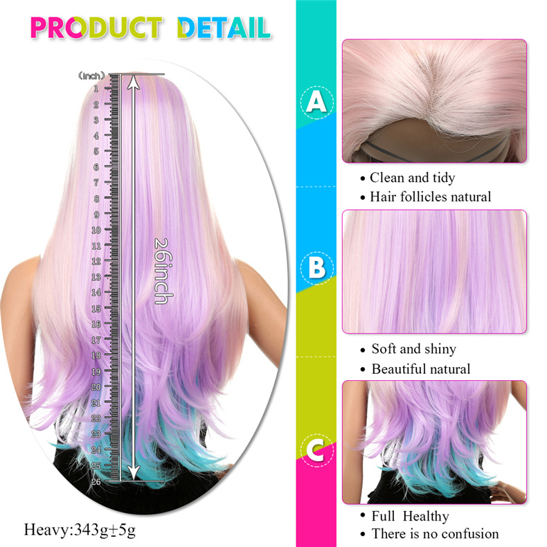 Gradient Color Inner Buckle Long Curly Hair High Temperature Silk Color Lace Headgear photo 3