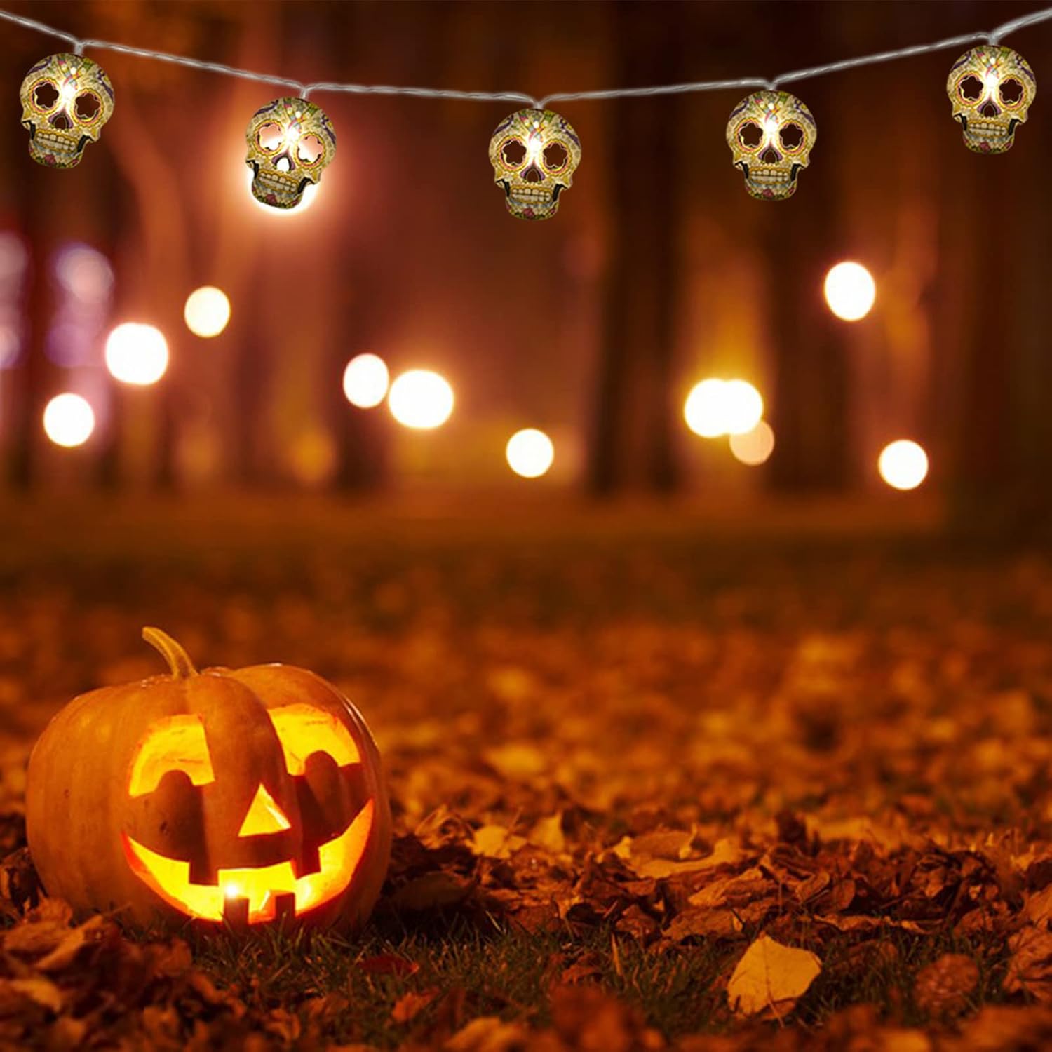 30 LED 15FT Halloween Skull String Lights Battery USB Powered With 2 Flashing Modes Indoor Outdoor Decor photo 5