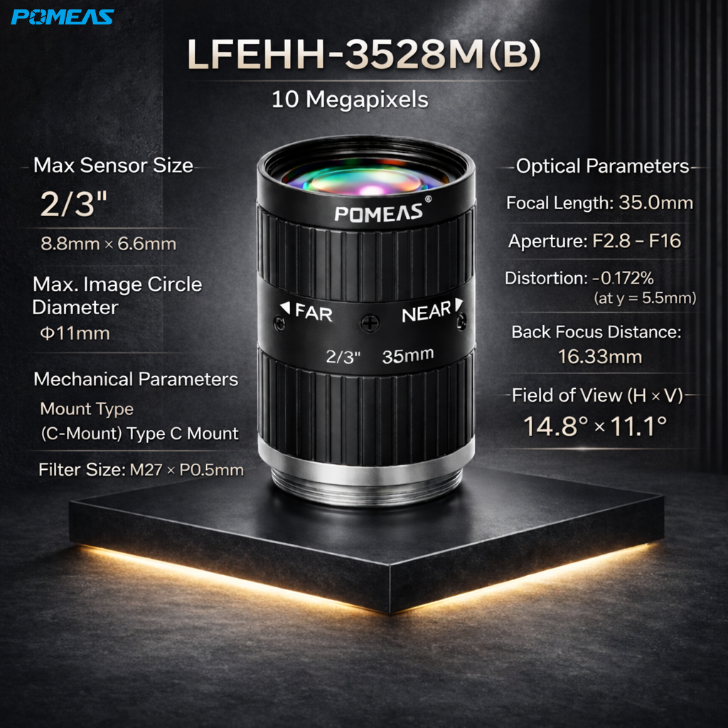 LFEHH-3528M 35mm F2.8 10MP Fixed Focal Length Machine Vision Lens For 2    3 Inch Industrial Cameras photo 2