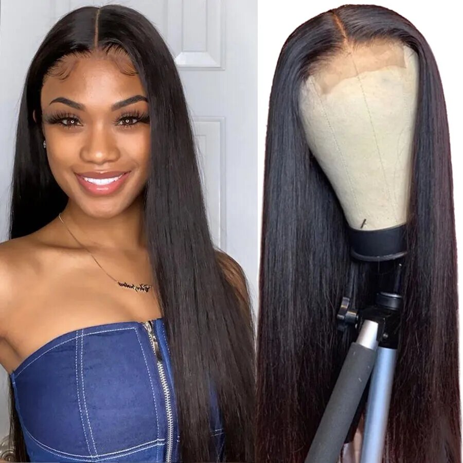 4x4 Lace Straight Human Hair Wig, Natural Color, Density photo 1