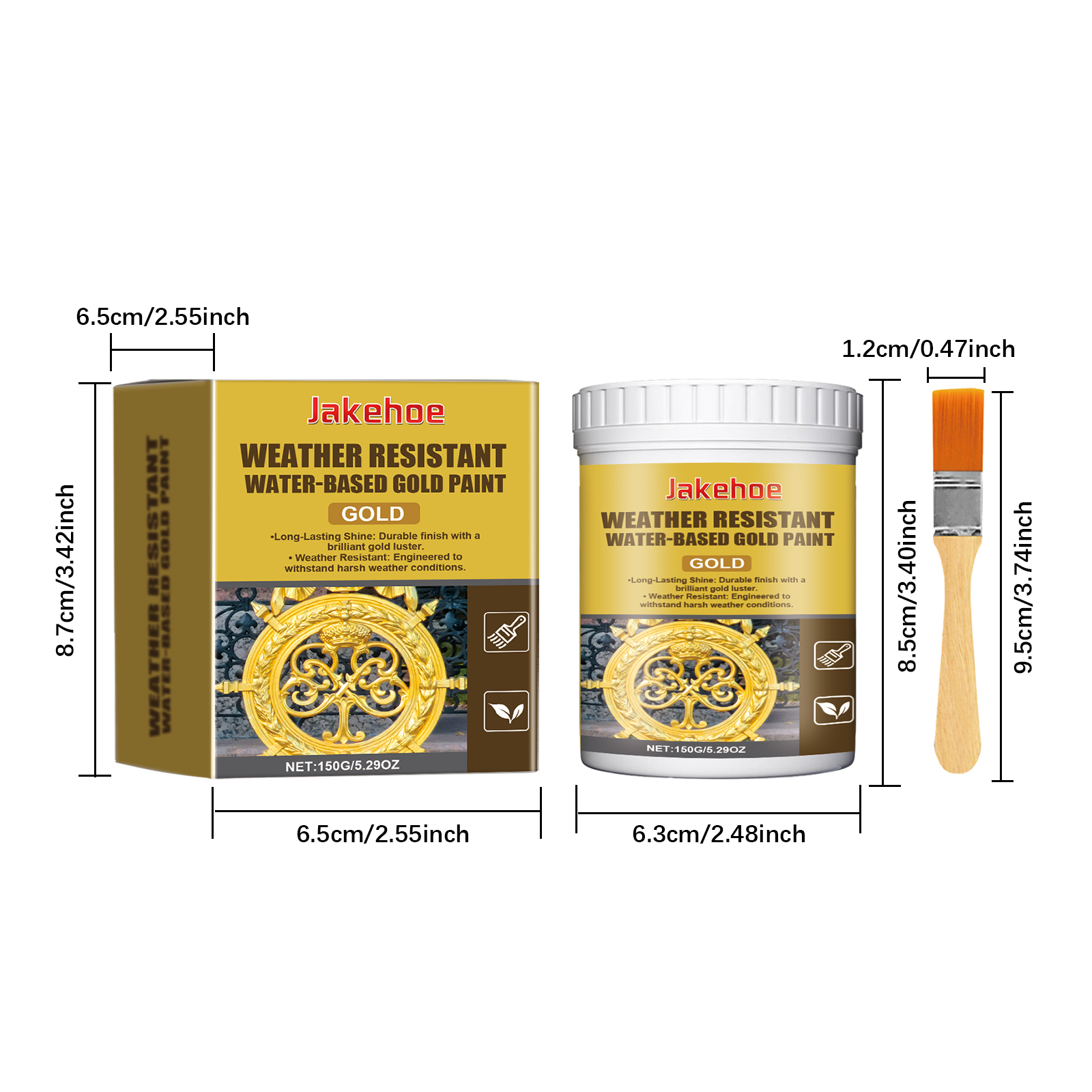 Weatherproof Waterproof Gold Paint 150g Bottle-1 Brush-box photo 2