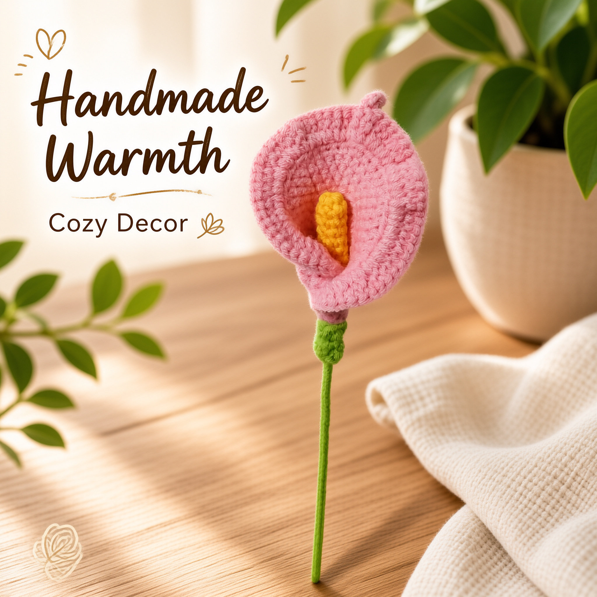 Handmade Crochet Calla Lily Bouquet Knitted Yarn Artificial Flower Finished Product Hand Knit Fake Flower Gift For Birthday photo 2