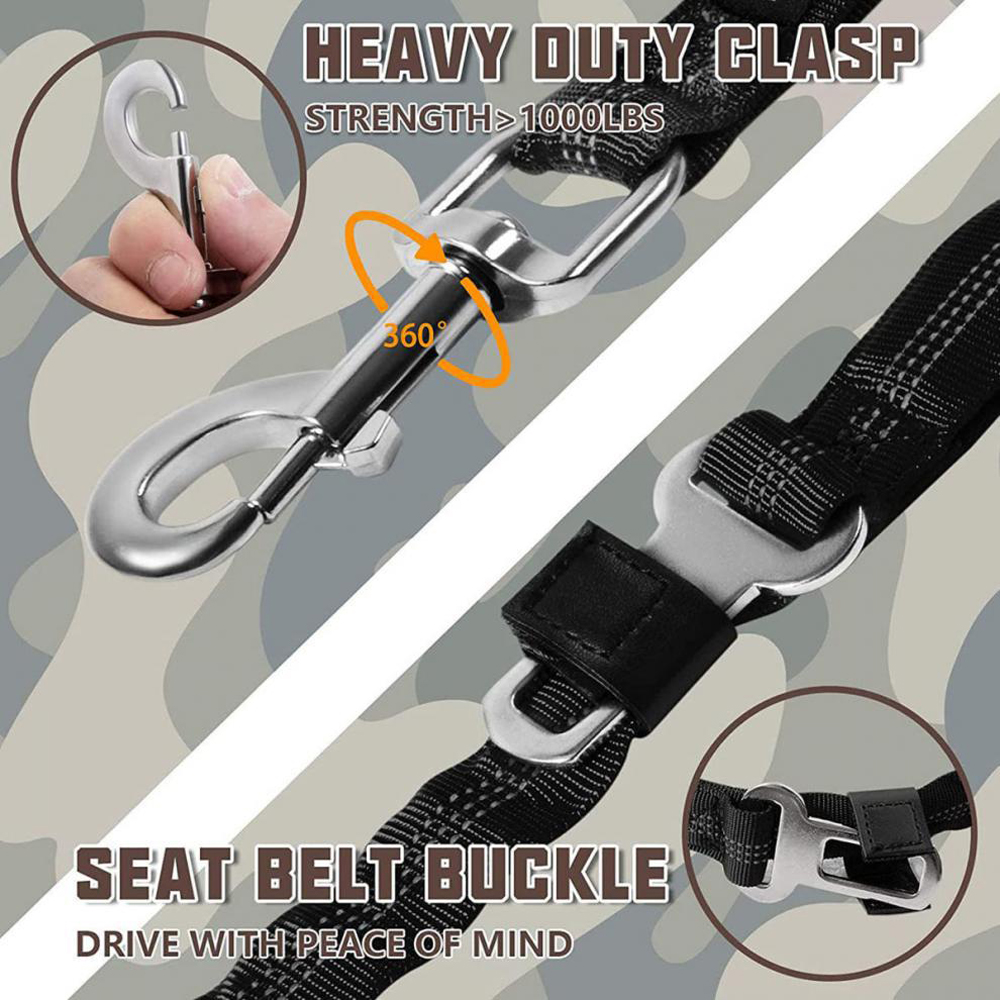 Dog Training Leash Traction Rope Nylon Bungee Heavy Duty Car Buckle Reflective photo 5