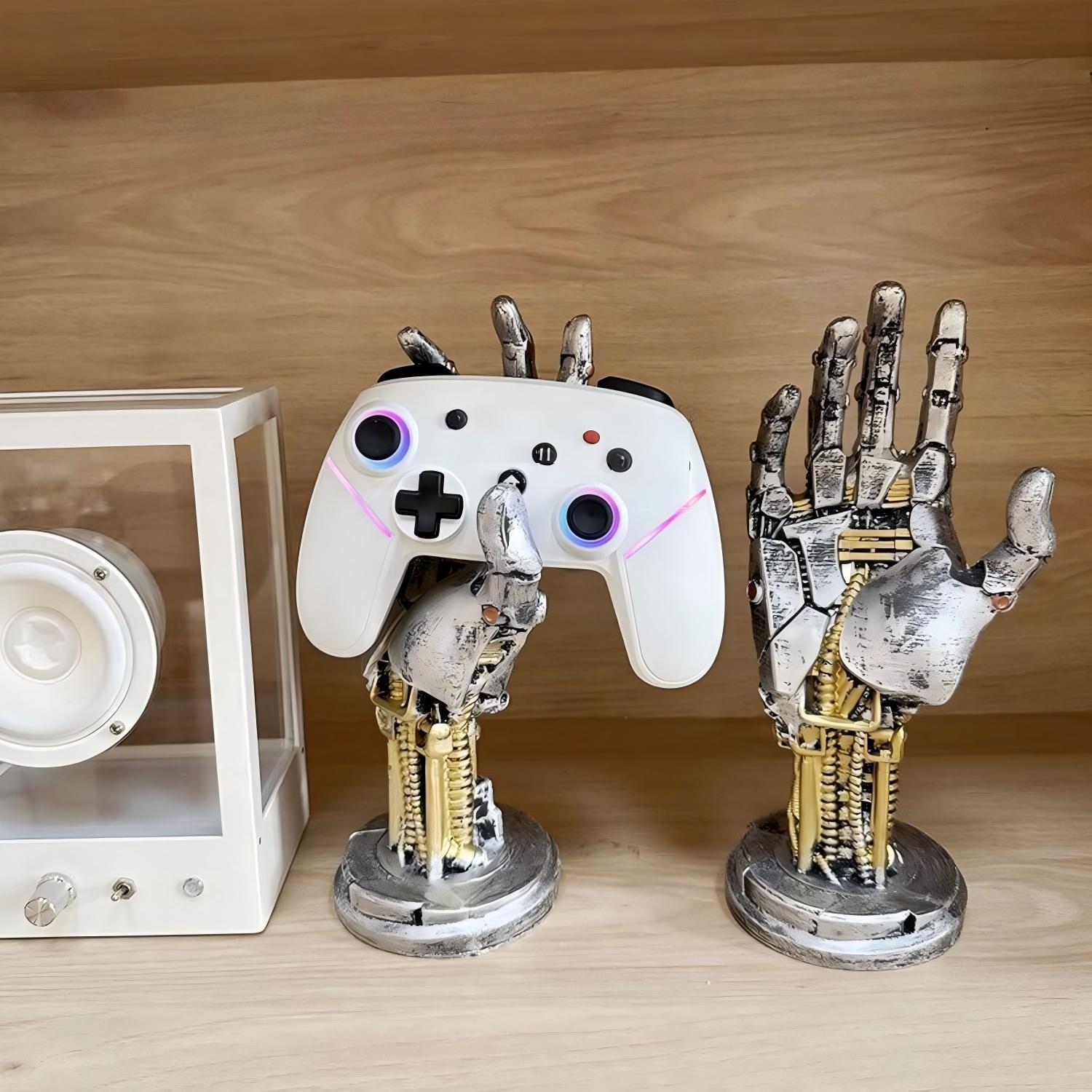 Creative Mechanical Hand Staue, Gaming Controller Holder Stand, Headphone Holder, Necklace Holder, Robot Hand Sculpture, Hand Crafts, Realistic Hand Decor, Modern Home Decor, Gaming Room Decor, Silver photo 6