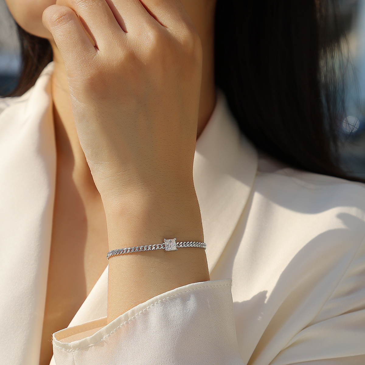 S925 Silver 1ct Princess Cut Moissanite Bracelet, 16&5cm Adjustable, D VVS1 GRA photo 4