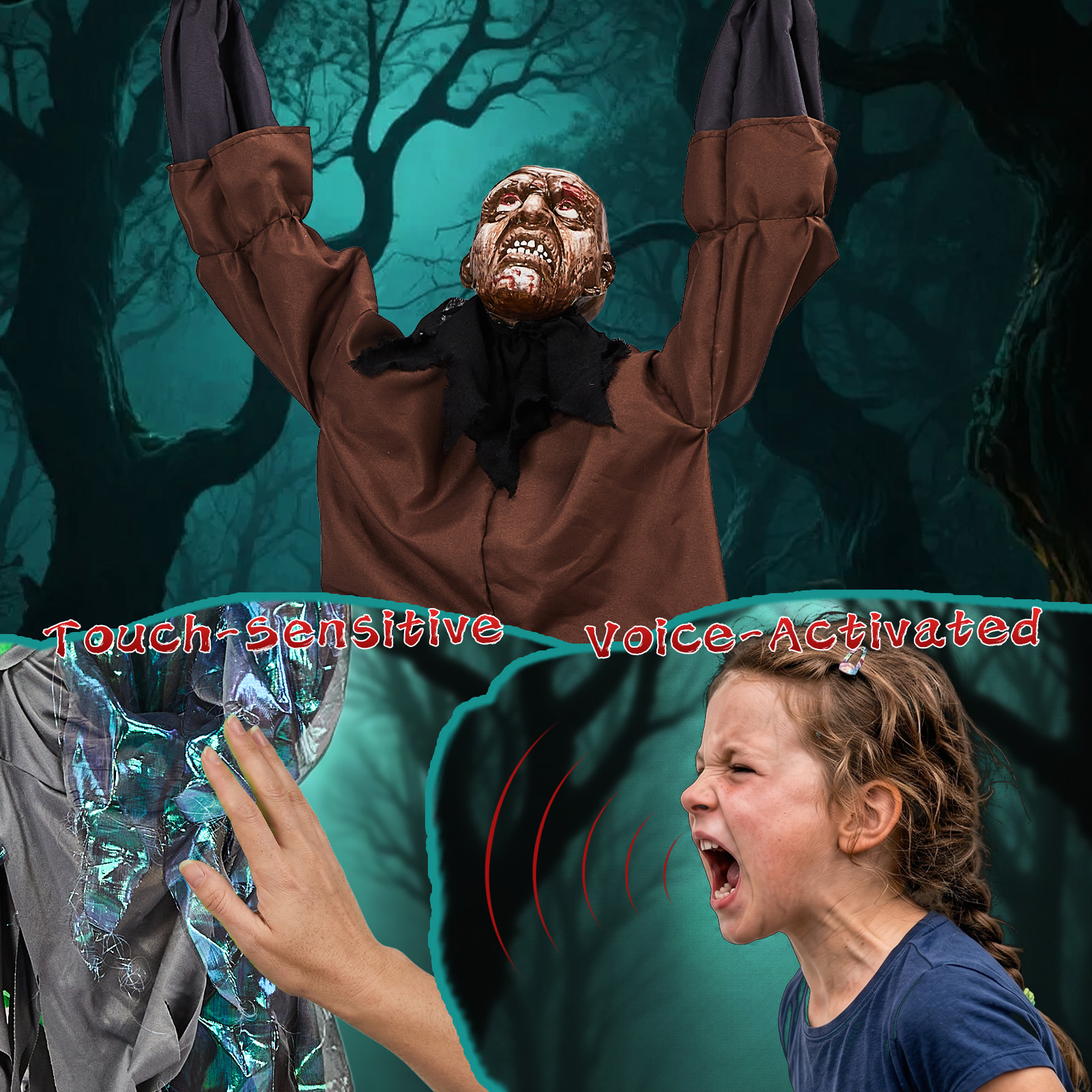 5ft Halloween Wall-Climbing Ghost Decoration With Sound-Activated Moving Legs,Roaring & Laughing Sound Effects,Battery Operated Batteries Not Included,Hanging Spooky Decor photo 7