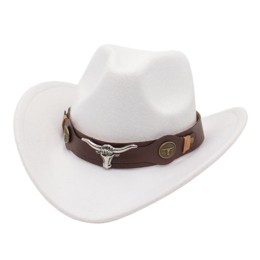 National Style Bull Head Decoration Western Cowboy Hat Retro Fashionable Belt Buckle Wide Brimmed Felt Hat For Outdoor Camping, Travel Photography, Outfit. Hat photo 3