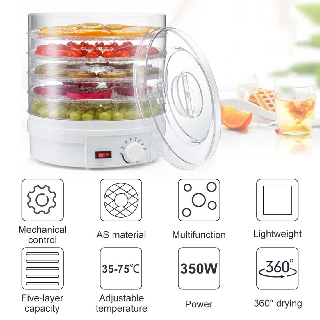 350W 5 Tray Electric Food Dehydrator Fruit Meat Beef Dryer Veg Preserver Machine photo 4