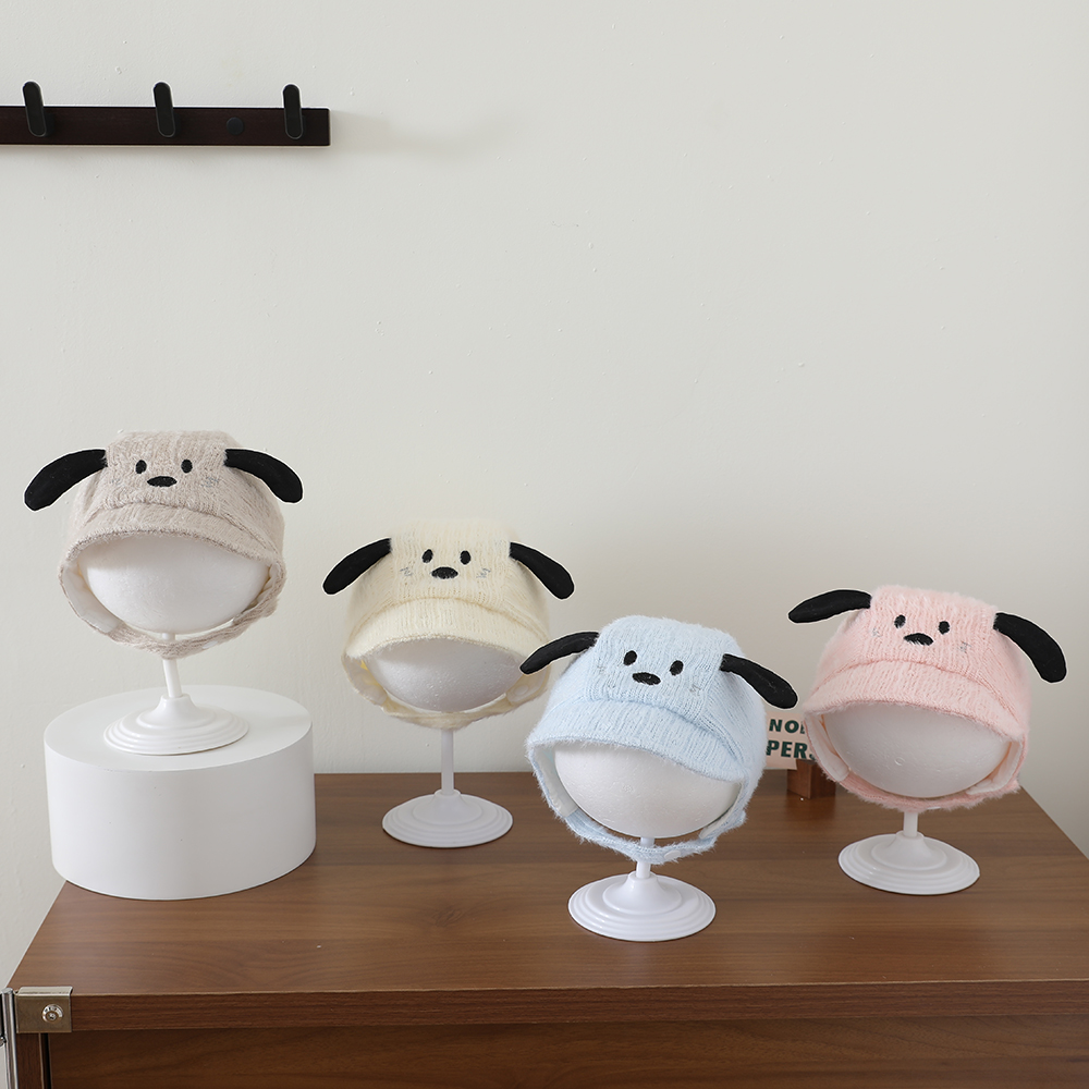 Children's Cartoon Dog-shaped Three-dimensional Ear Protective Ear Cap With Soft Plush Embroidered Warmth Preservation Cap For Winter And Autumn Cold Protection With Adjustable Short Brim Cap photo 8