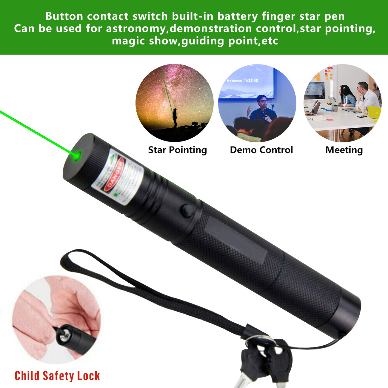 Green Laser Pointer Pen Light Visible Beam Lazer Torch 532nm 1mw USB Rechargeable Flashlight photo 8