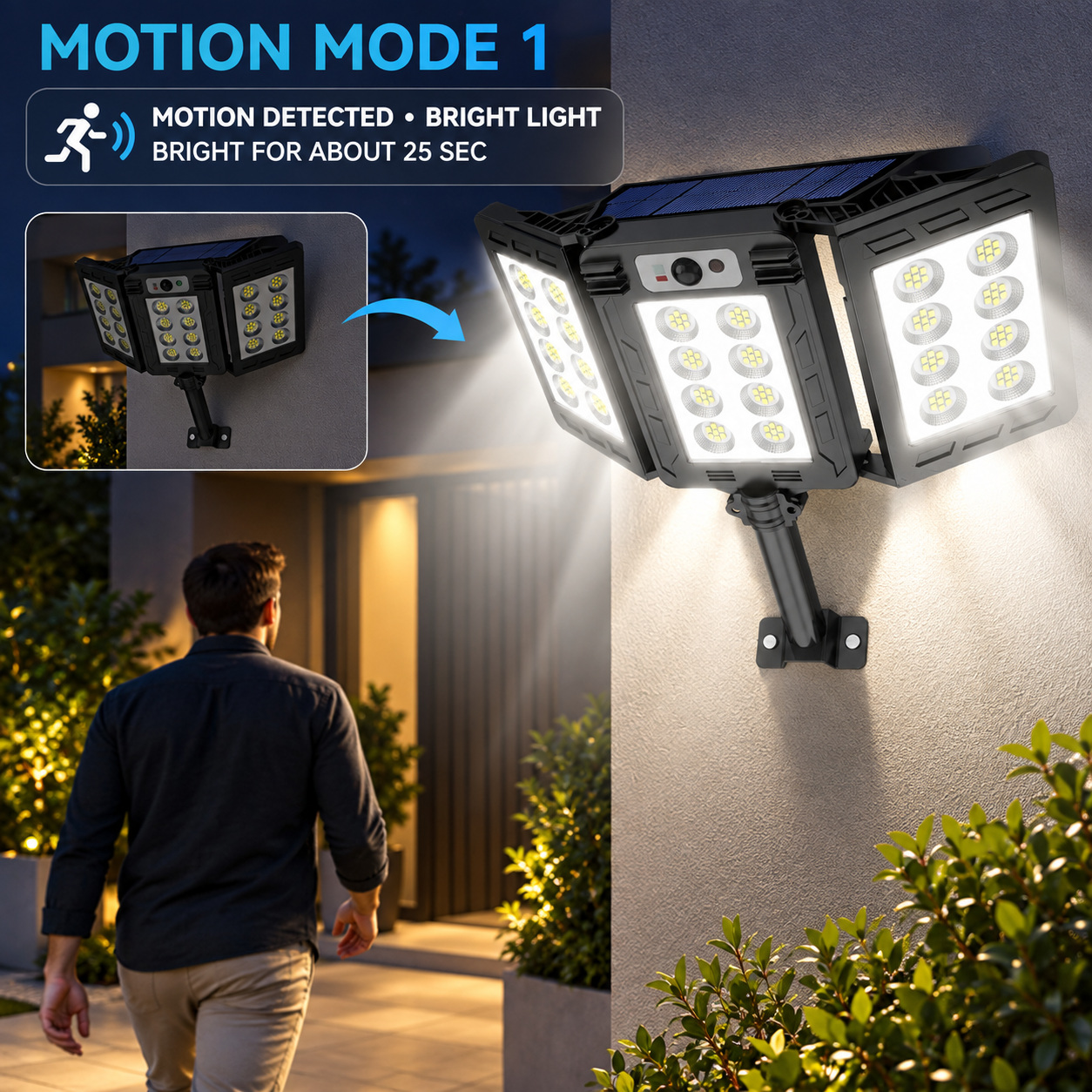 Solar Powered Rechargeable Motion Sensor LED Work Light 3000mAh For Auto W785 8 Battery Street photo 7