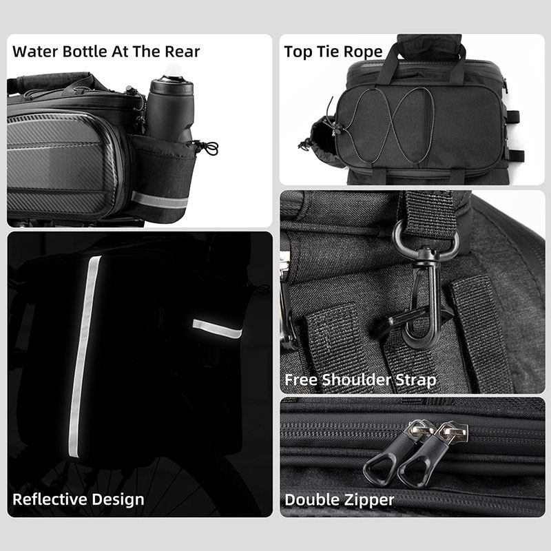 General Bicycle Rear Bag Hard Shell Expandable Bike Pannier Rack Pack Bag photo 7