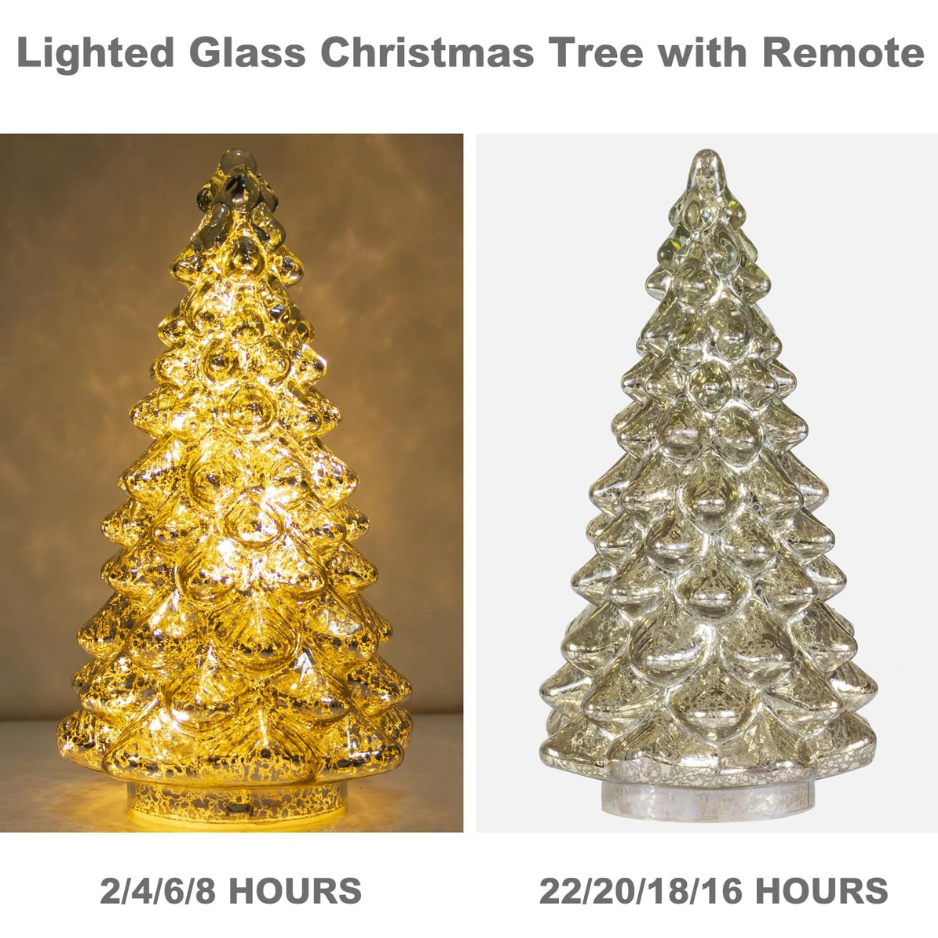 Lighted Glass Christmas Tree Figurine With Timer Set Of 3 Mercury Glass Christmas Decoration photo 3