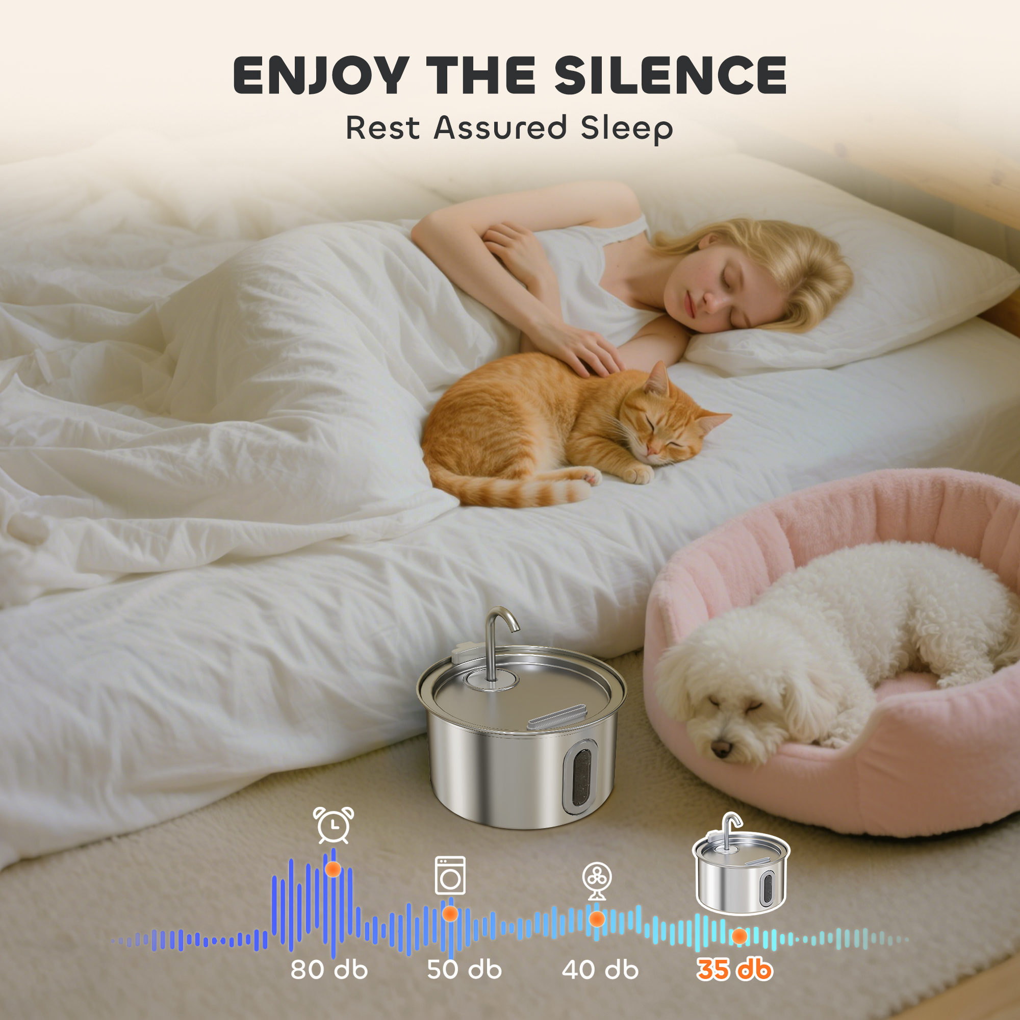 2.5L Stainless Steel Cat Water Fountain With Ultra Quiet Pump Water Level Window And 7 Filters photo 6
