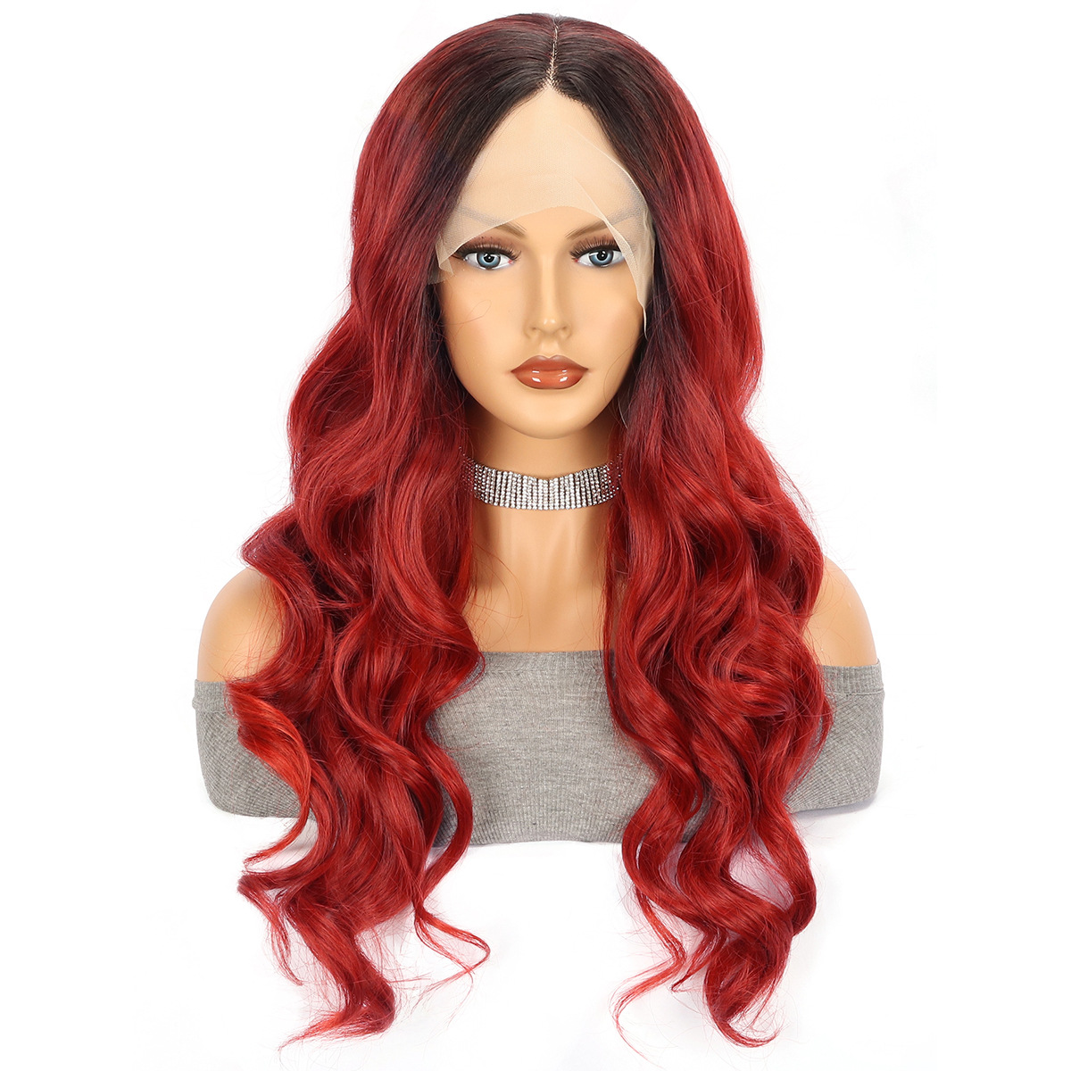 Red Large Wave Long Curly Hair Chemical Fiber Head Cover photo 4