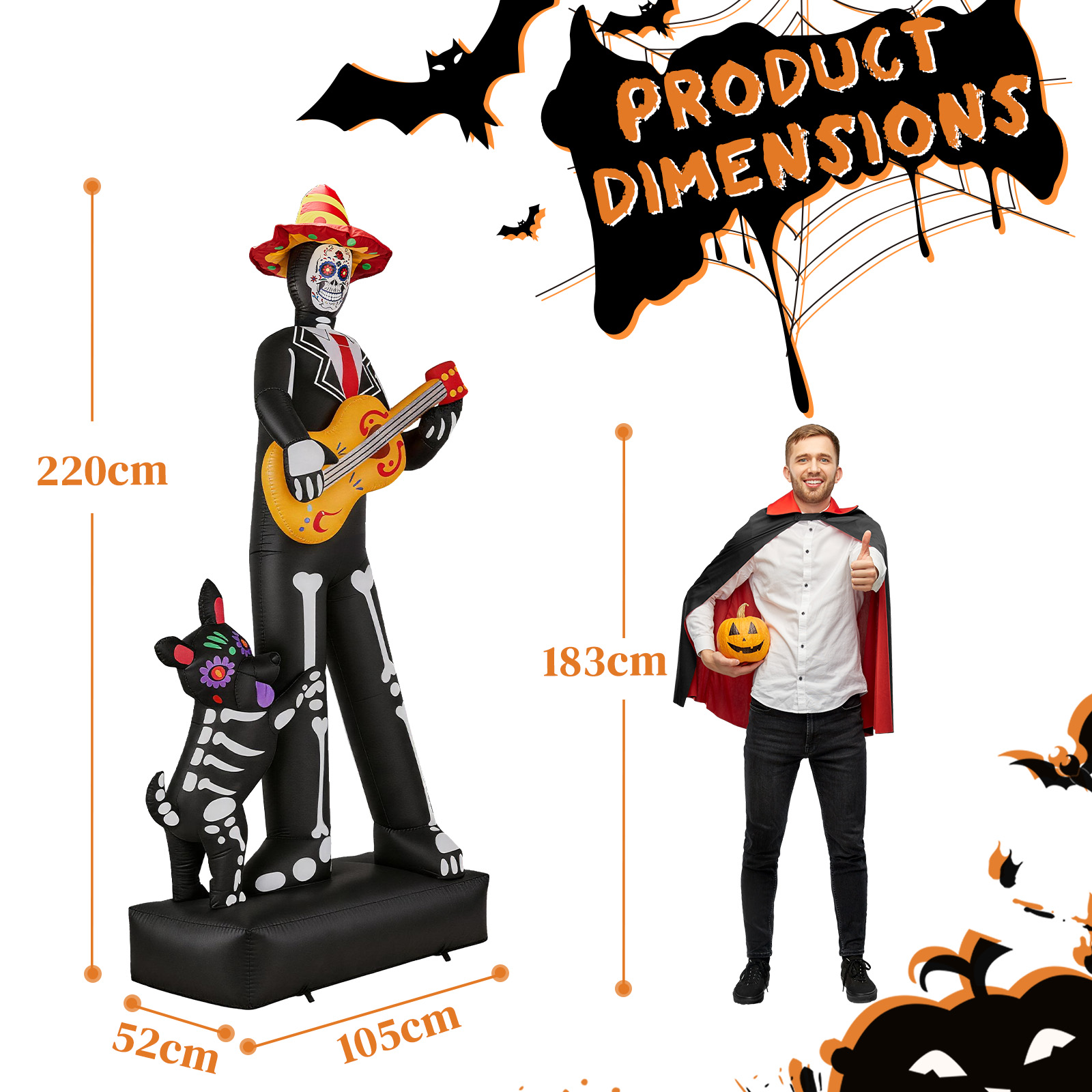 7.3ft Ghostly Musician With Dog,6 LEDs,Black,White,Orange,Halloween Inflatable Decoration,1500mA,12V,US Standard photo 3