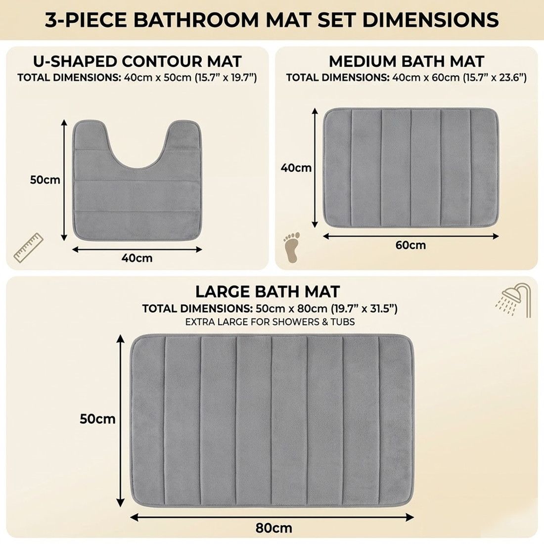 MEMORY FOAM BATH MAT PEDESTAL SET NON SLIP TOILET BATHROOM CONTOUR RUGS 3 PIECE photo 6