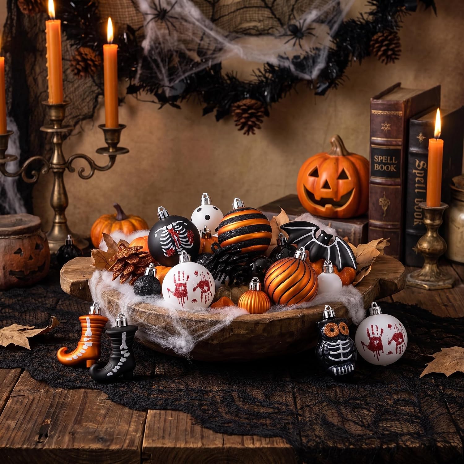 Halloween Tree Ornaments 40 Units, Shatterproof Skeleton Owl Bat Hanging Decorations For Small Tree, Spooky Holiday Home Party Decor photo 5