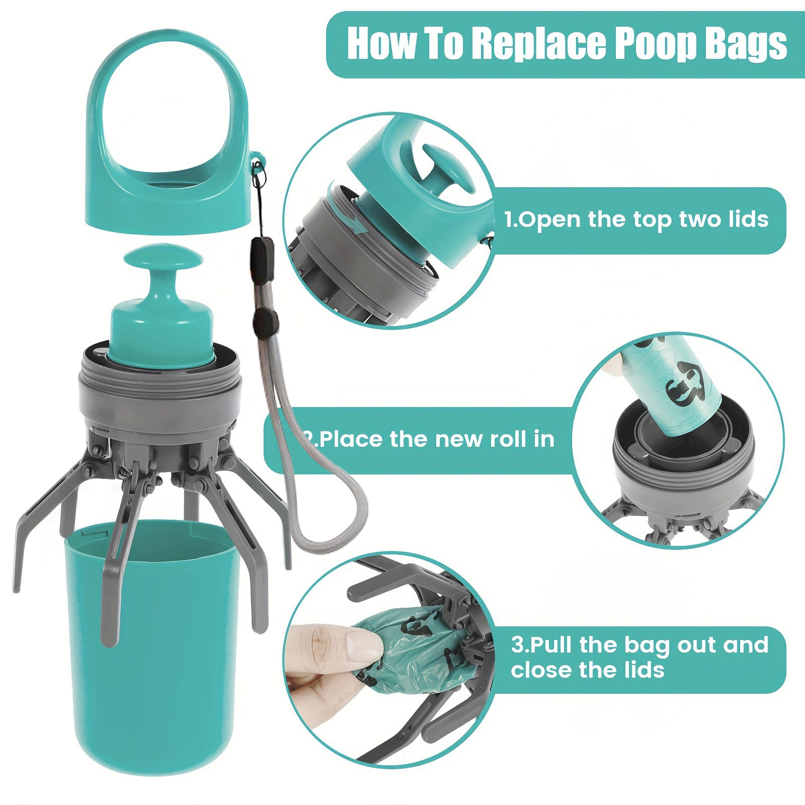 Portable 6-Claw Pet Poop Scooper With Built-in Bag Dispenser photo 6