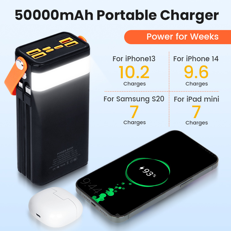 50000mAh Large Capacity Portable Power Bank With Built-in Data Cable photo 5