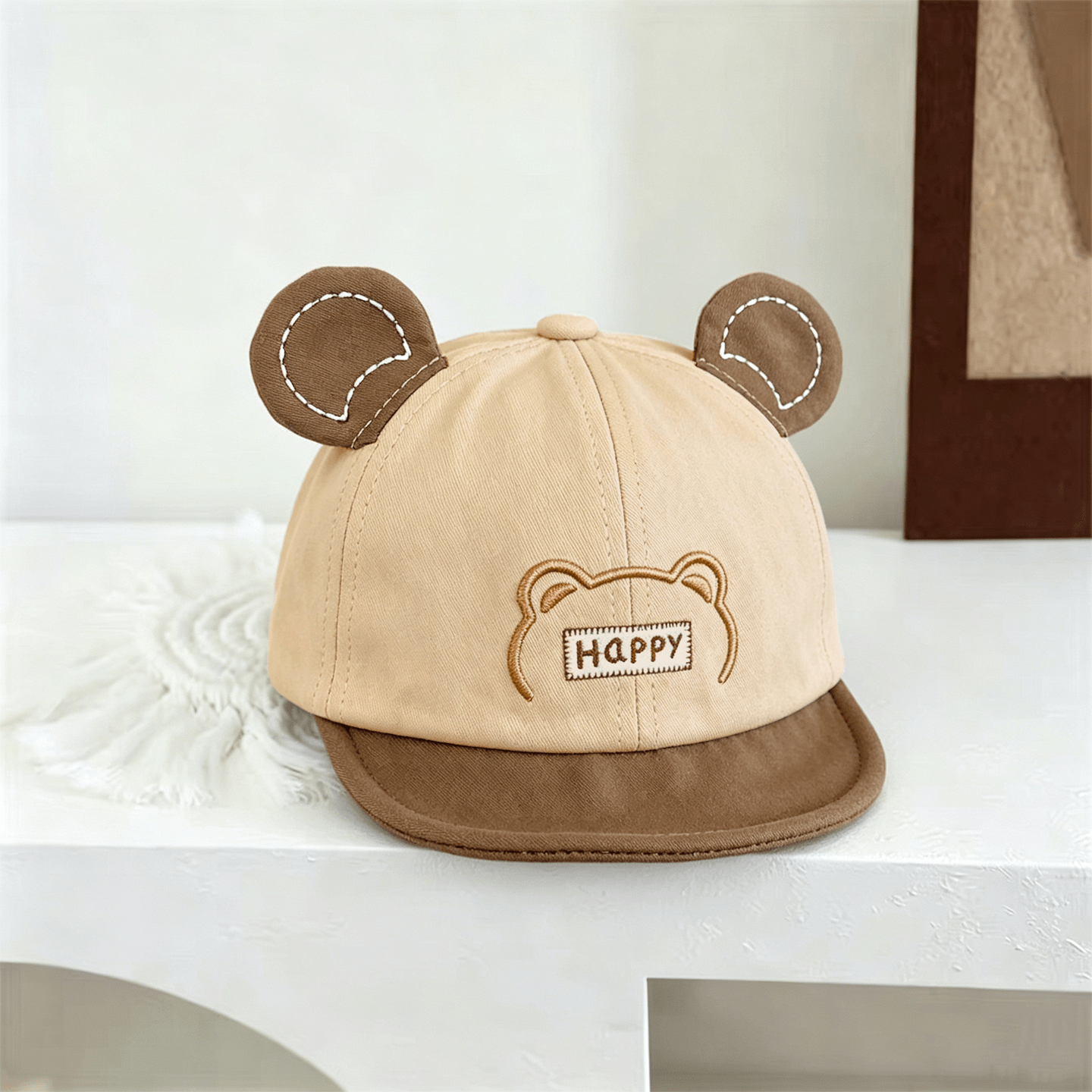 Baby-style Multi-color Three-dimensional Bear Ears Happy Embroidered Soft Brimmed Sun Protection Comfortable And Cute Style Baseball Cap Suitable For Daily Use photo 2