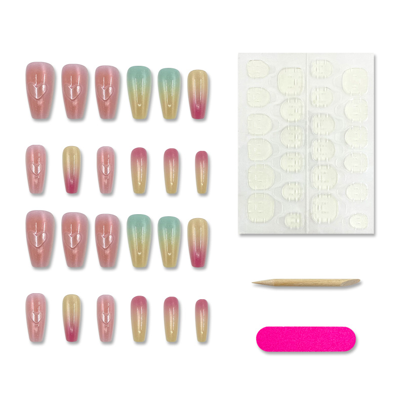 Macaron Cat-Eye Heart Press-On Nails photo 6