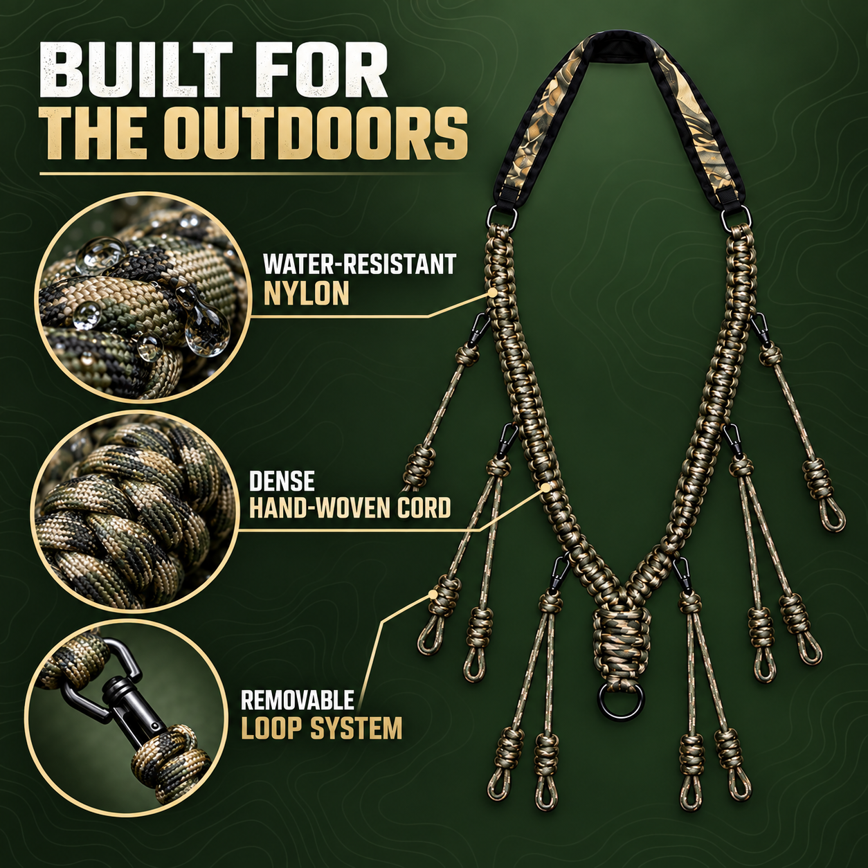 LINK High Camouflage Duck Call Lanyard Nylon Woven Goose 10 Removable Loops Duck Whistle MOLLE Durable Hunting Accessories photo 3