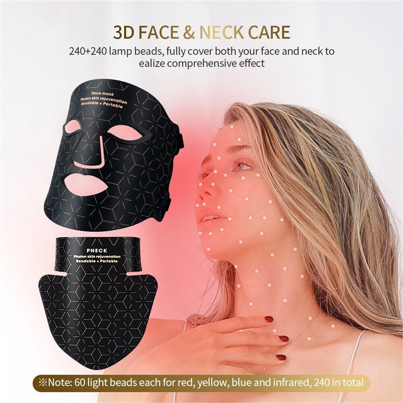 Face Neck LED Mask 240 Lights Infrared Skin Care Skin Tightening Repair Pores photo 3